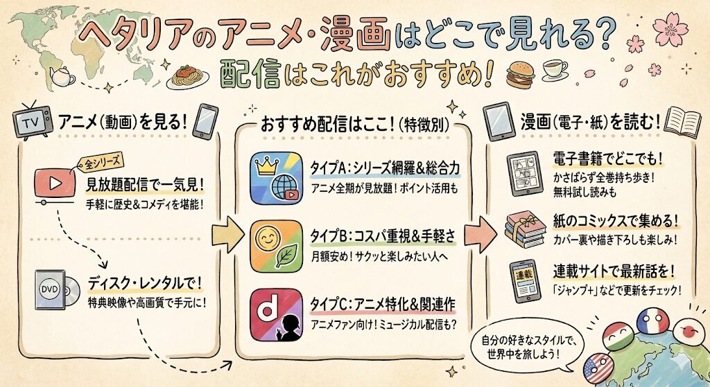 ヘタリアのアニメ・漫画はどこで見れる？配信はこれがおすすめ！