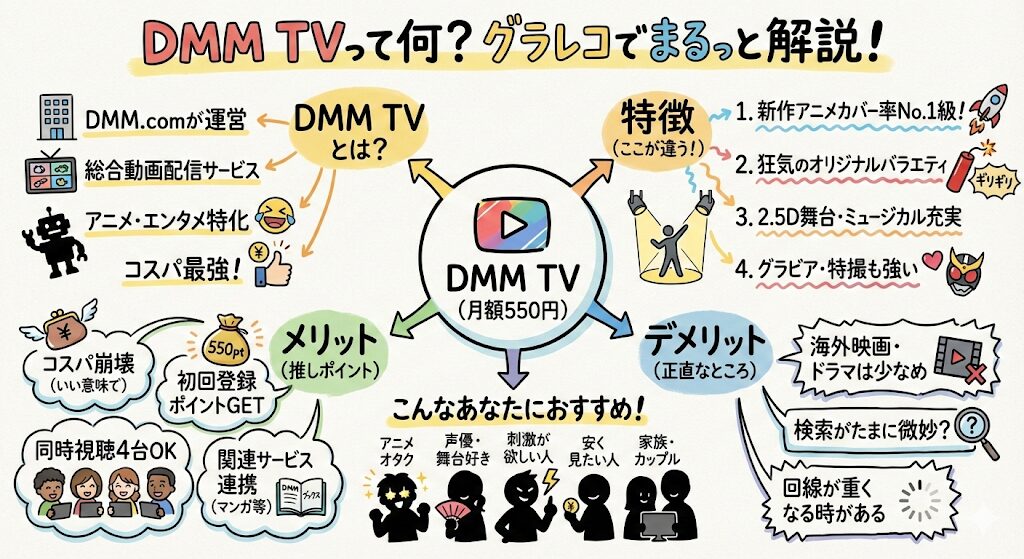 DMM TVとは？DMMプレミアムとの違いや特徴・メリット・デメリット・口コミ・評判をまるっと解説！
