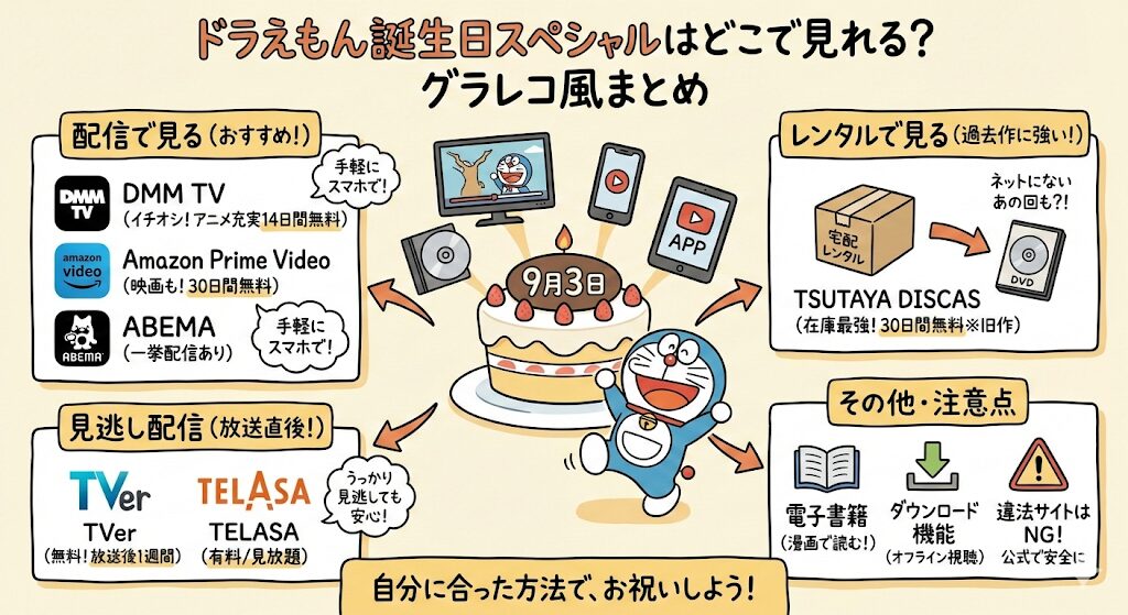 ドラえもん誕生日スペシャルはどこで見れる？お得な配信はこれがおすすめ！