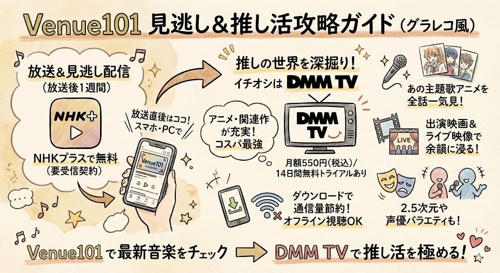 Venue101の見逃し配信はどこで見れる?お得な動画配信サービスはこれがおすすめ!