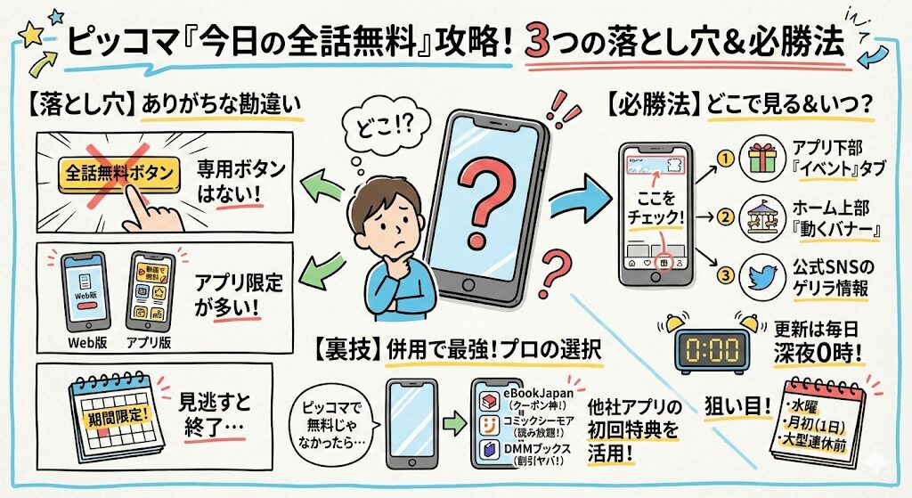 ピッコマ今日の全話無料はどこで見れる?