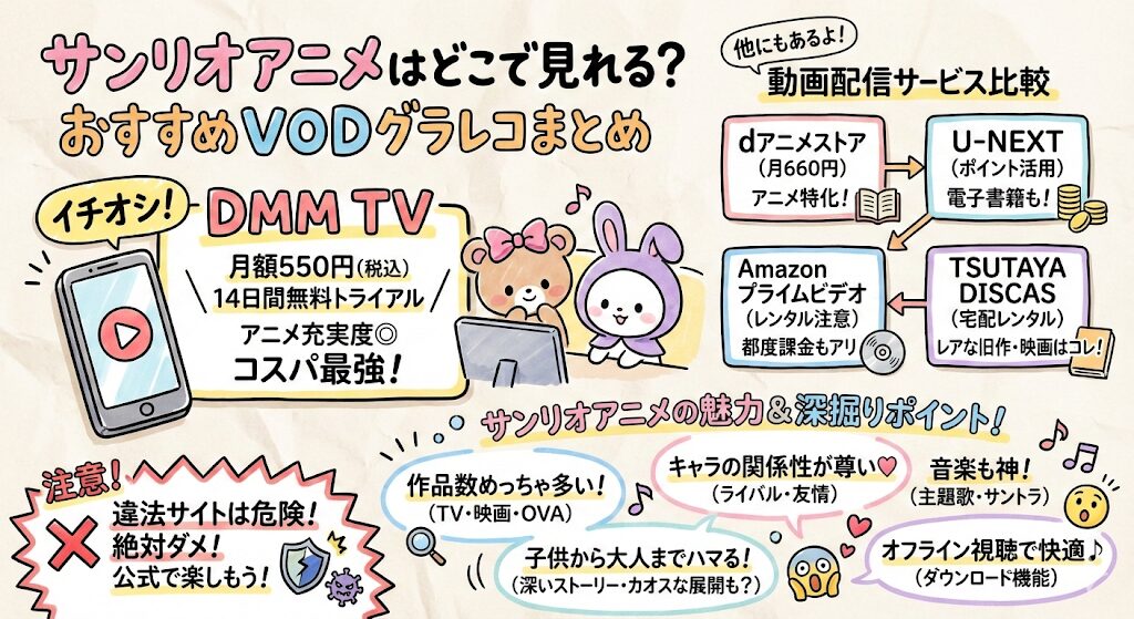 サンリオアニメはどこで見れる？お得な動画配信サービスはこれがおすすめ！