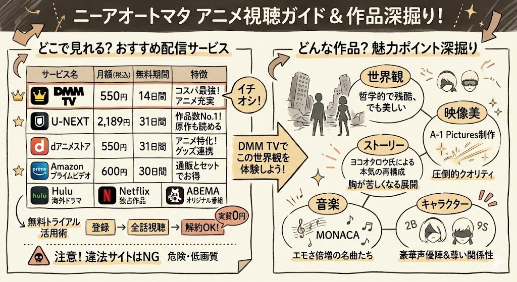 ニーアオートマタのアニメはどこで見れる？お得な動画配信はこれ！