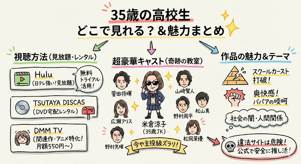 35歳の高校生はどこで見れる？お得な動画配信サービスはこれがおすすめ！