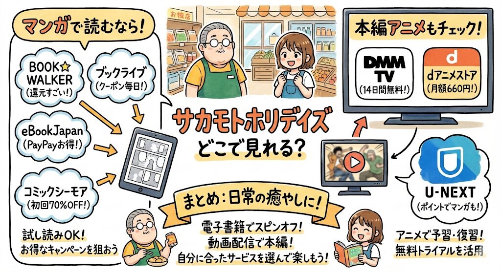 サカモトホリデイズはどこで見れる?お得な電子書籍サービスはこれ!