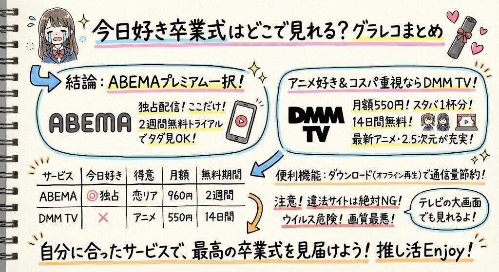 今日好きの卒業式はどこで見れる?お得な動画配信サービスはこれがおすすめ!