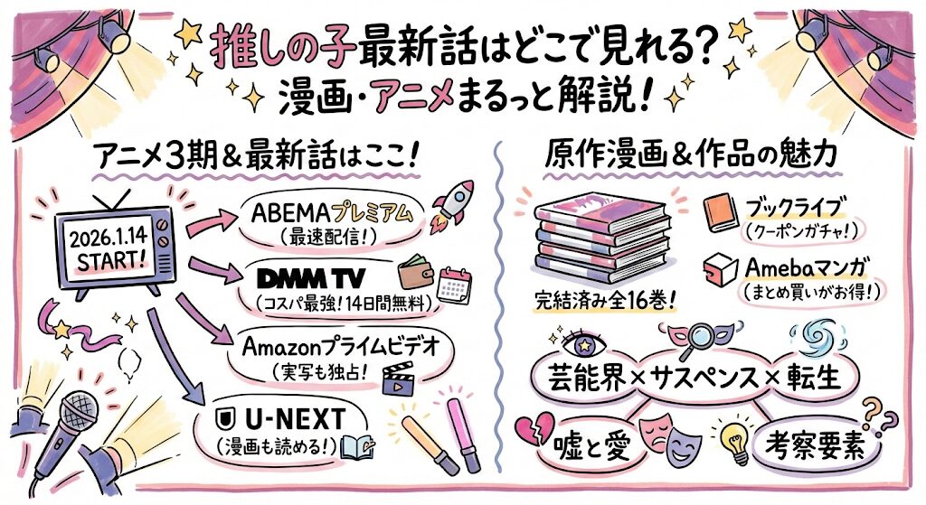 推しの子最新話はどこで見れる?漫画・アニメまるっと解説!