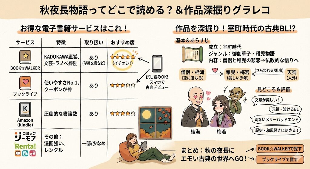 秋夜長物語はどこで読める？お得な電子書籍サービスはこれがおすすめ！