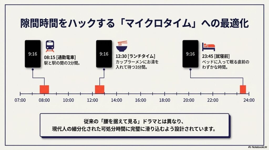 通勤時間や就寝前など現代人の隙間時間に最適化されたショートドラマの視聴スタイル